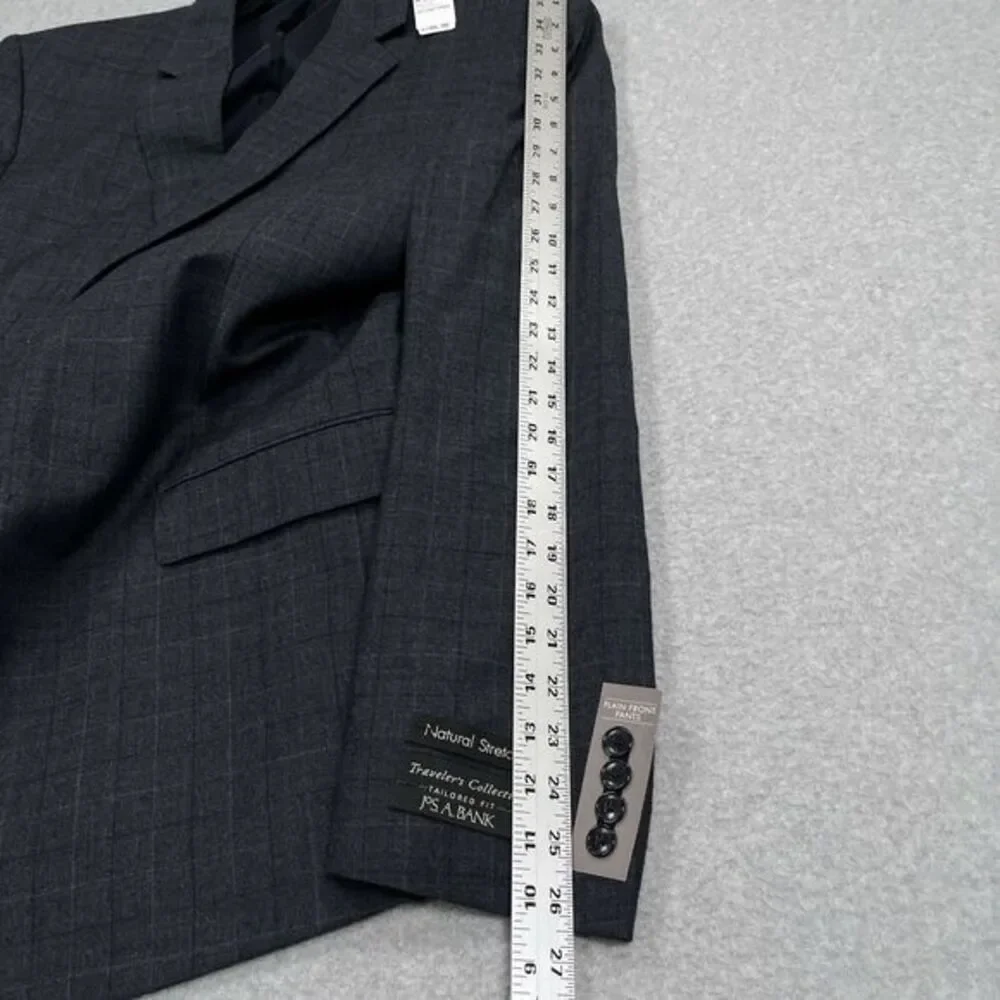 Jos A Bank Travelers Collection Sport Coat 44L Glen‎ Plaid 100% Wool Blazer NWT